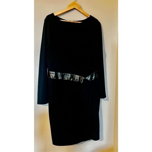 Lauren Ralph Lauren Women’s Size 16 Long Sleeve Dress Black Faux Leather Waist - Picture 3 of 9